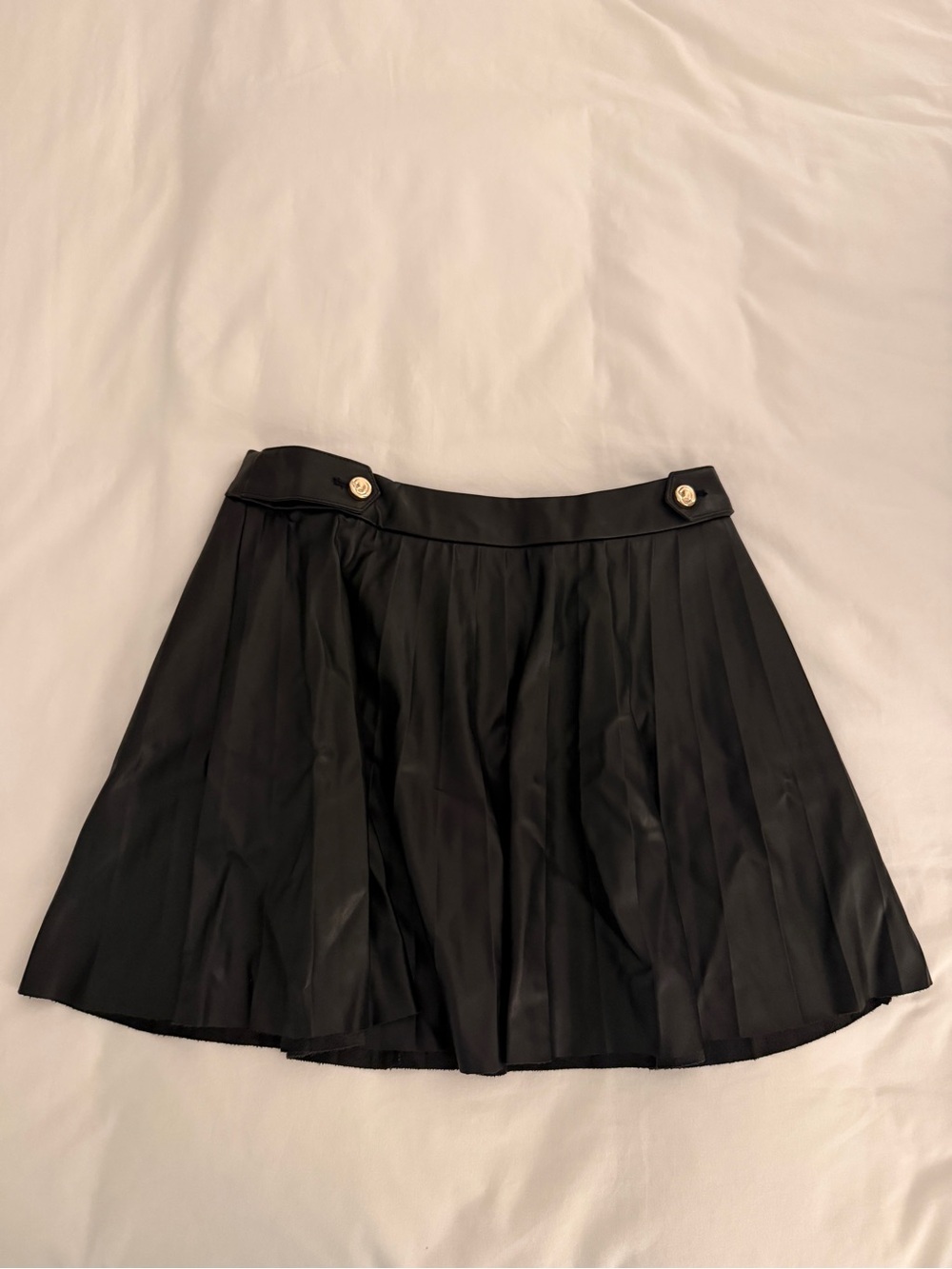 Zara Black Pleated Skater Skirt with Gold-Tone Buttons